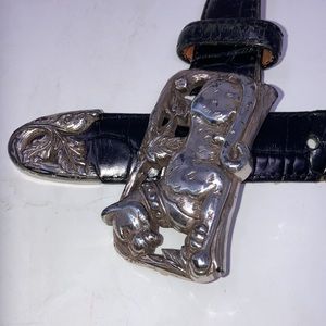 Brighton Rare Animal Buckle Leather Belt Cat